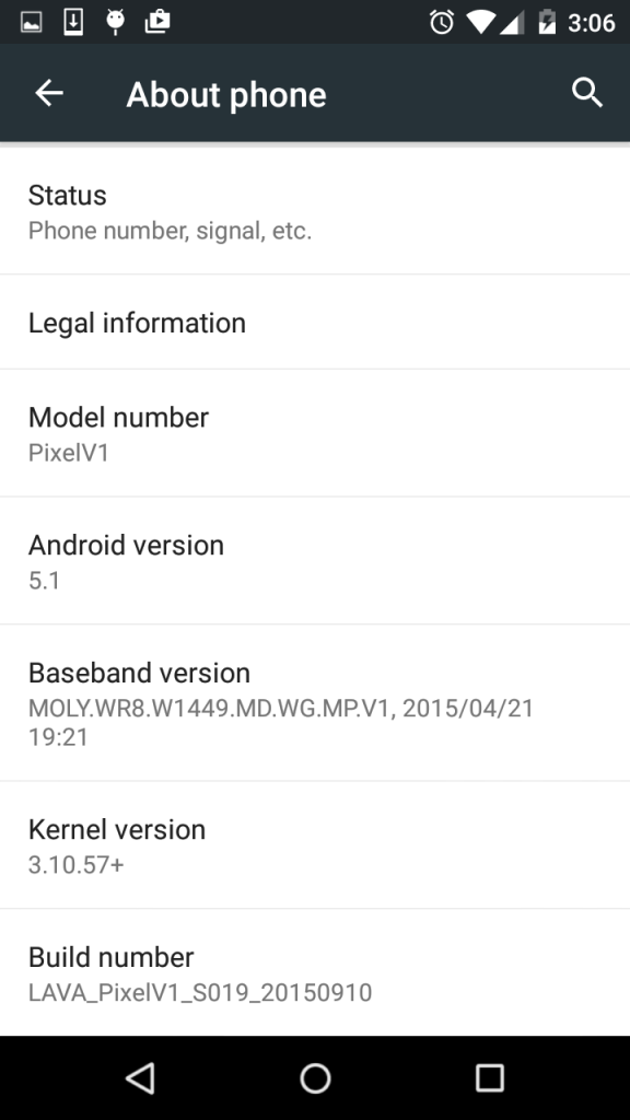 AndroidOne OS Version on Lava Pixel V1